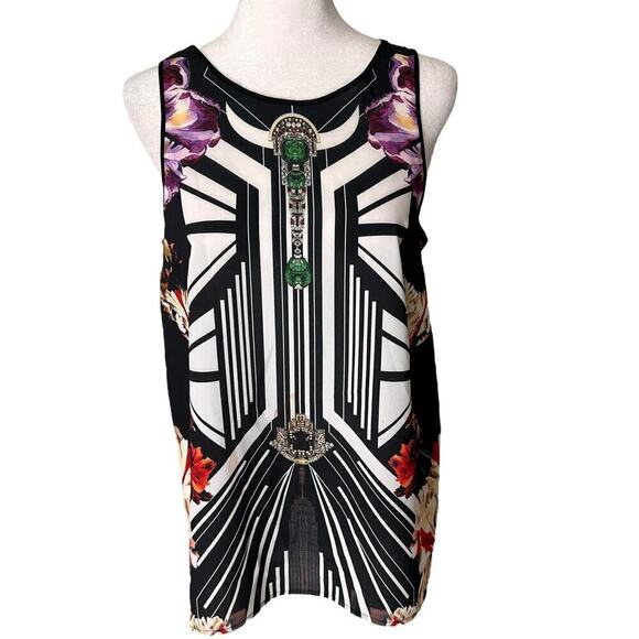 Clover Canyon Small womens Sleeveless tank pop over abstract black white red Top - Picture 3 of 8